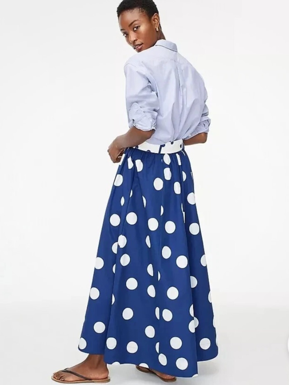 🧡 J.Crew belted Maxi skirt blue polka dot NEW 12 - Picture 2 of 4